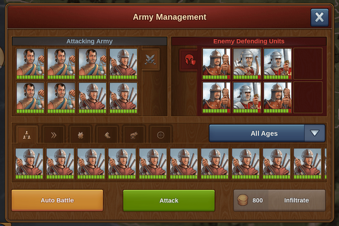 Army Management Window showing Enemy Defending Units