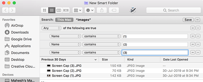 Smart Folder that lets you find duplicate files