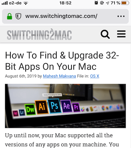 Switching2Mac website on Firefox browser for iPhone