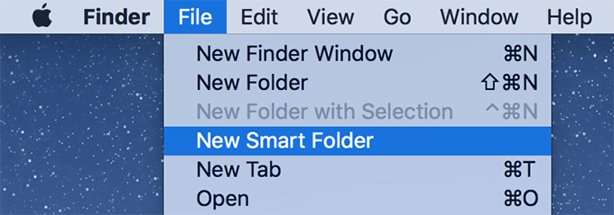 File -> New Smart Folder menu 