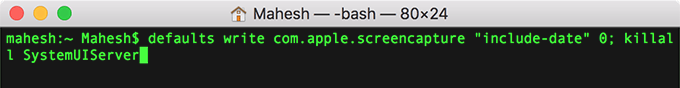 Terminal with command: defaults write com.apple.screencapture "include-date" 0; killall SystemUIServer