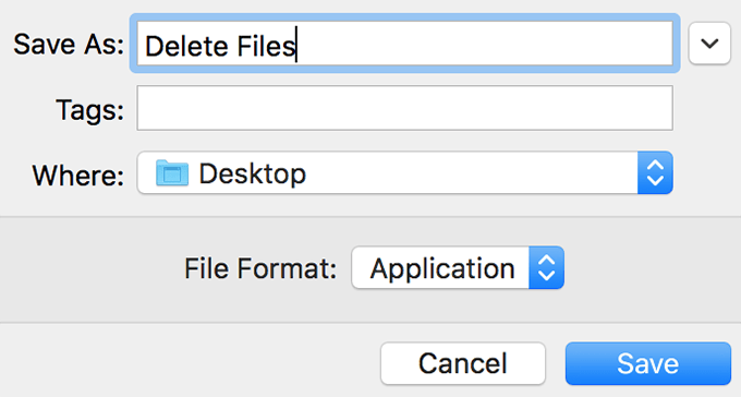 Save As window for Automator