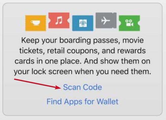 Scan Code option in Apple Wallet indicated