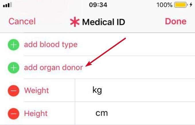 Add organ donor indicated in Medical ID app 