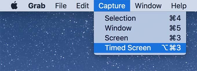 Capture -> Timed Screen from Grab window