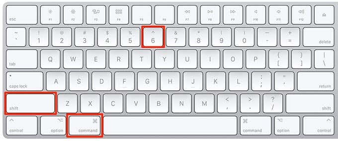 Mac keyboard with 6, shift, and command buttons highlighted 