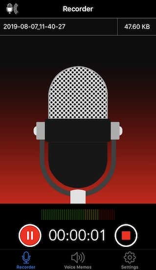 Voice Recorder Lite app on iPhone