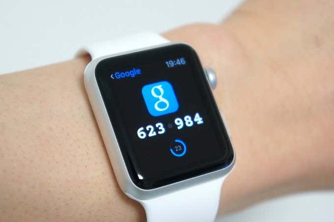 Apple Watch with Google Authenticator on screen 
