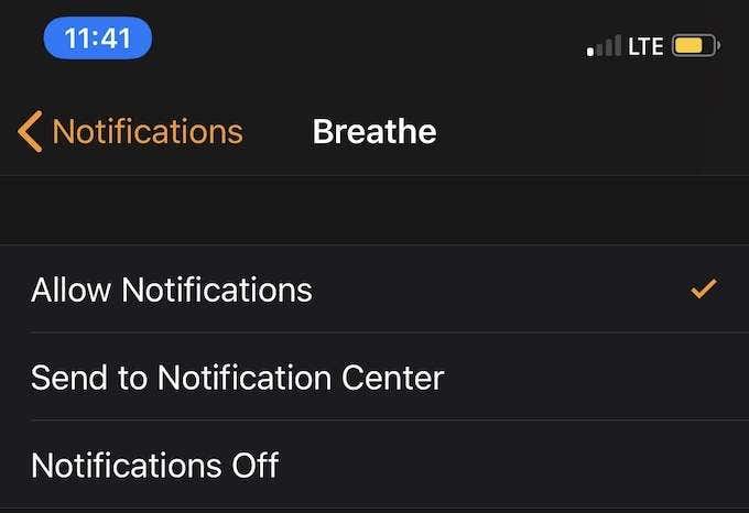 Breathe Reminder Notifications window