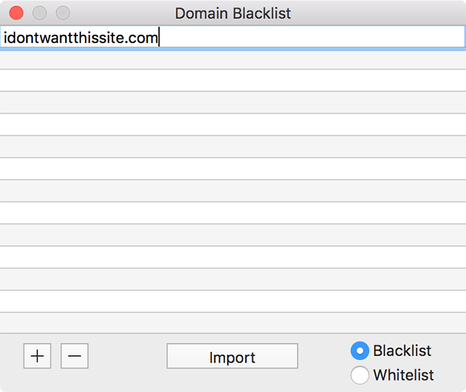 Domain Blacklist window