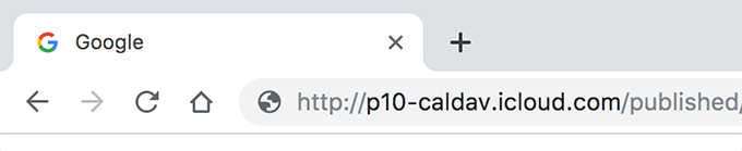Google url tab with http at the beginning of the calendar URL 