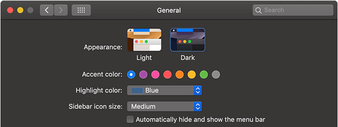 Dark Mode settings under General 