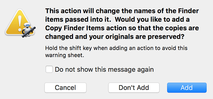 Action confirmation window