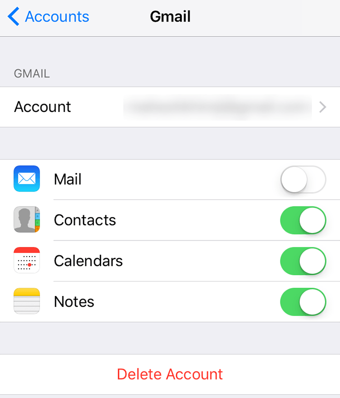 Gmail under Accounts on iPhone 