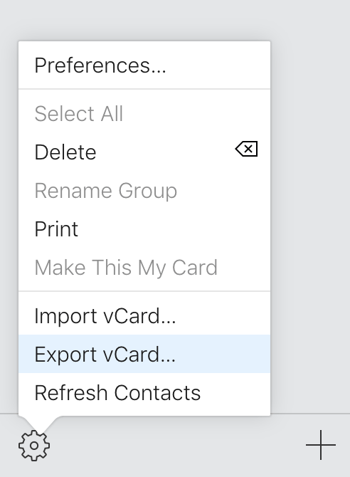 Export vCard in Contacts Settings 