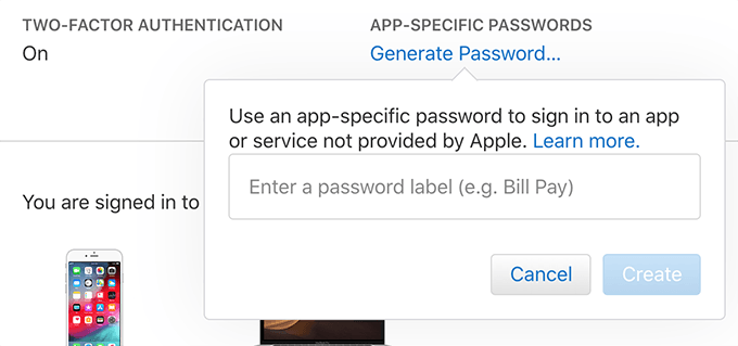 Generate Password window in Gmail 