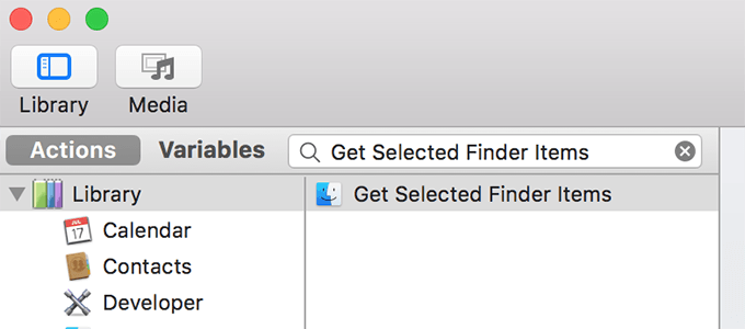Get Selected Finder Items in Actions window