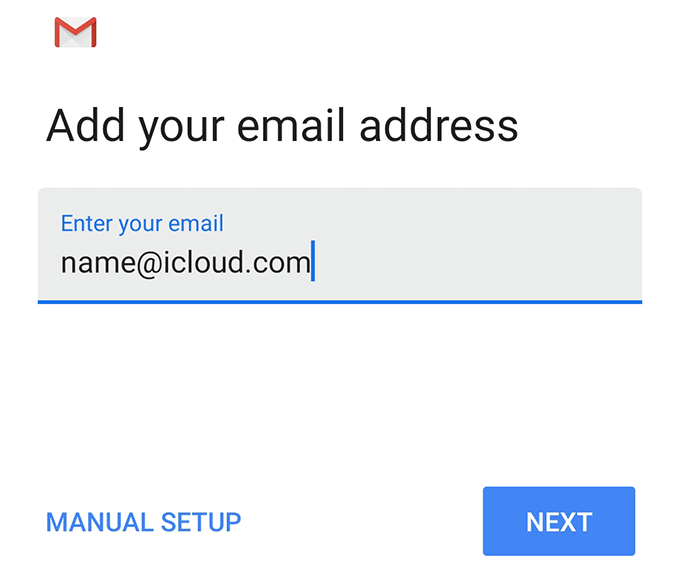 Add your email address screen in Gmail