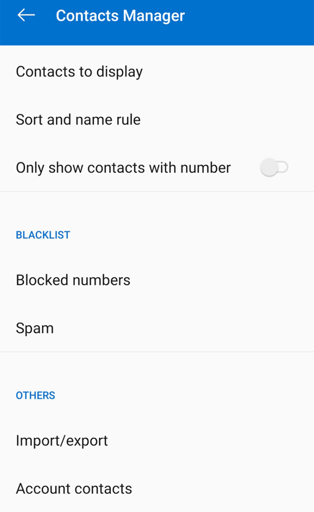 Contacts Manager window on Android