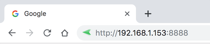 Google browser tab with IP address typed in url bar