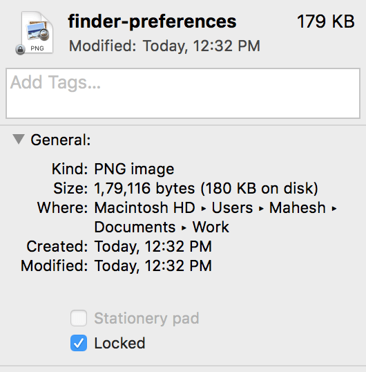 Get Info window of a Locked file