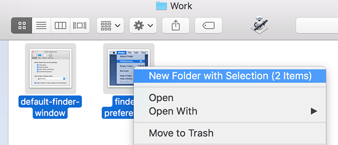 New Folder with Selection in right-click menu
