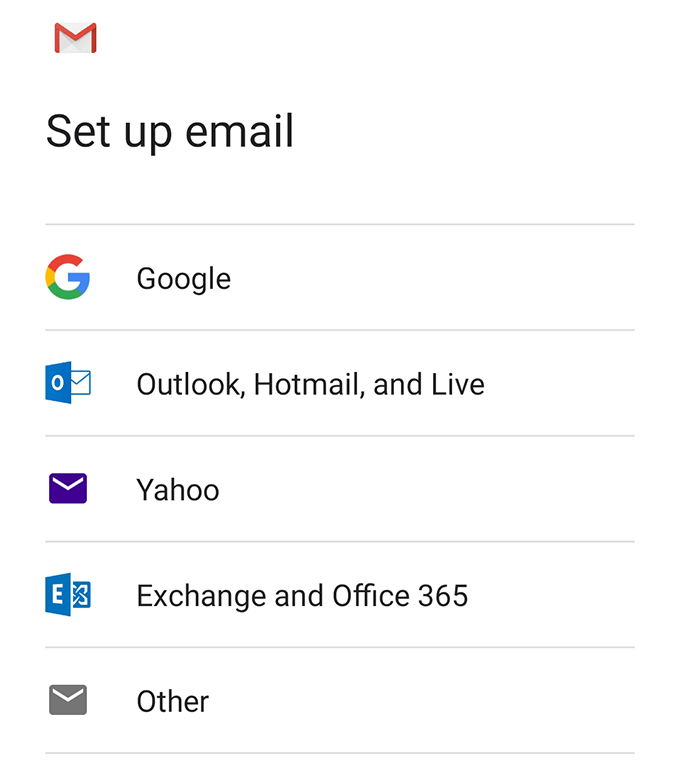 Set up email screen 