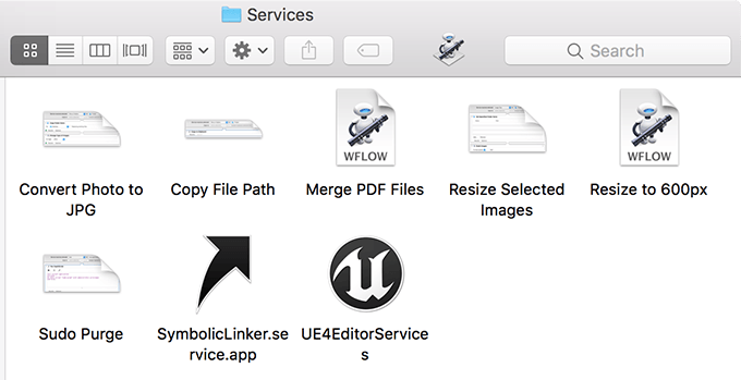 Services folder with SymbolicLinker app 