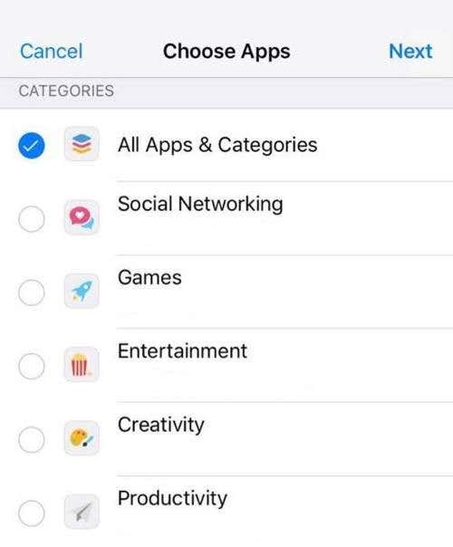 Choose Apps menu window 