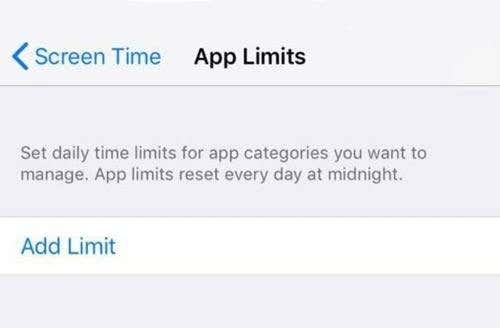 Add Limit option under App Limits menu