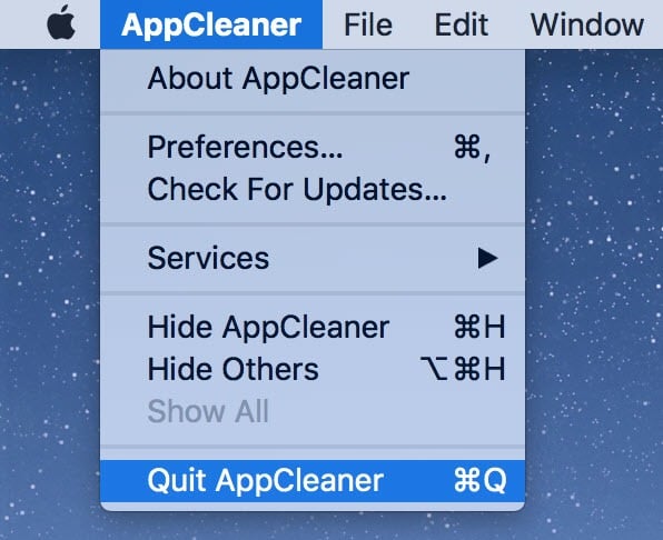 Quit App Cleaner menu selected