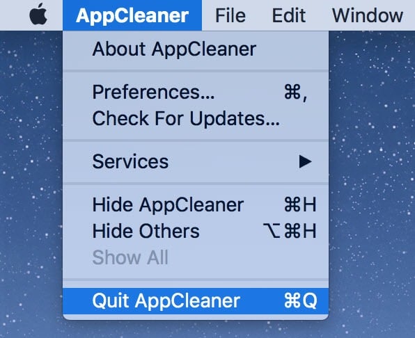 Quit App Cleaner menu selected