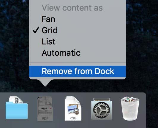 Remove from Dock menu in stack 
