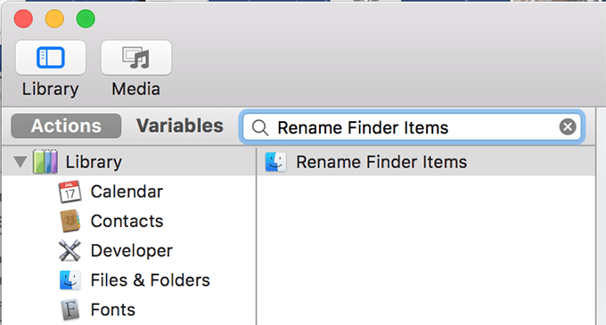 Rename Finder Items in Actions window