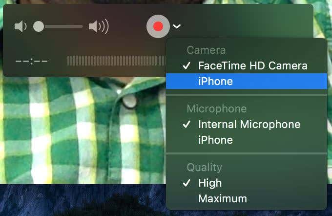 Dropdown menu in New Movie Recording showing available devices 