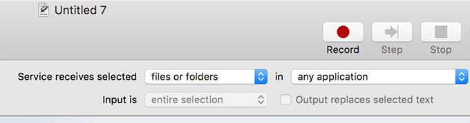 Services receives selected files or folders option in Automator 