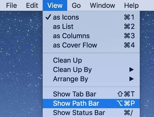View -> Show Path Bar selected 