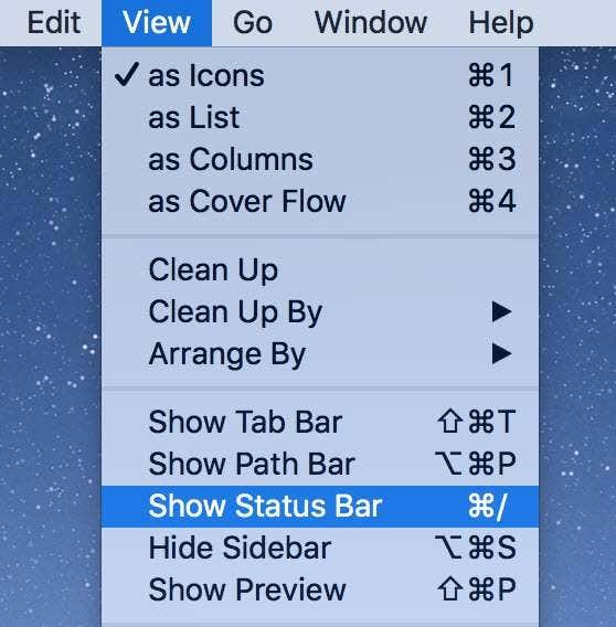 Show Status Bar under View menu