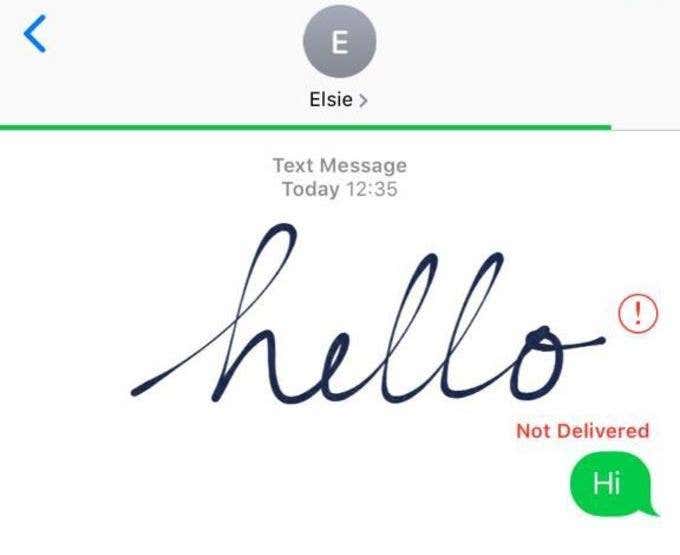 Handwritten "hello" in Messages