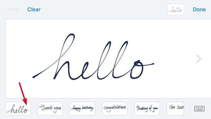 "Hello" written in Messages and indicated at the bottom of the screen 