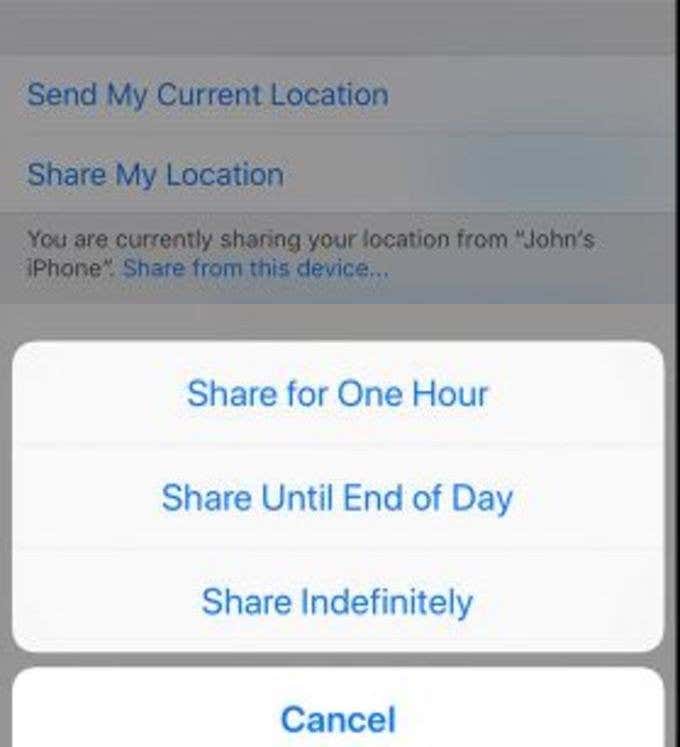 Sharing time option popup alert 