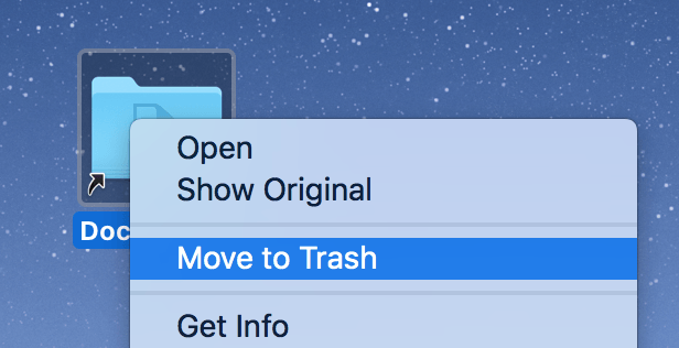 Right-click Move To Trash menu