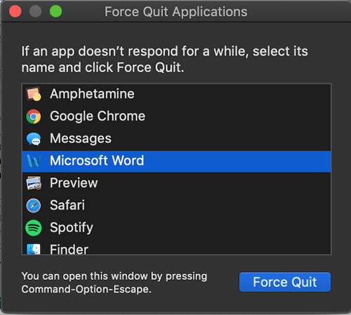 Force Quit Applications window