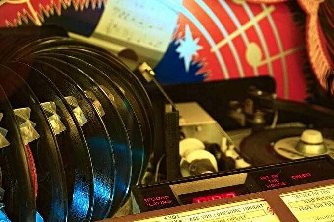 The inside of an old-fashioned vinyl jukebox