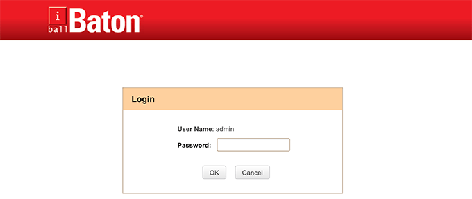 Login screen for router