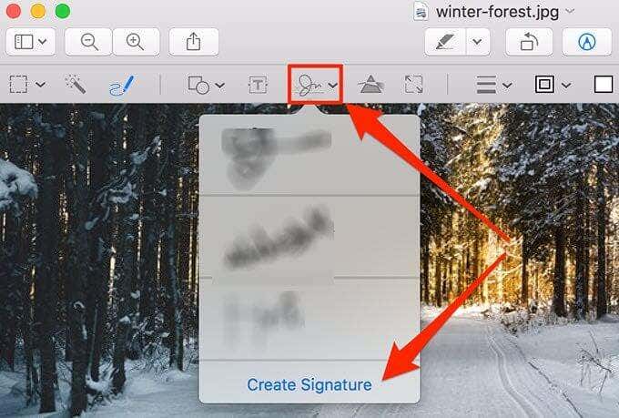Signature icon with Create Signature button highlighted 
