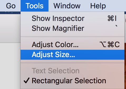 Adjust Size selected in Tools menu