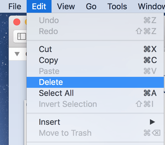 Delete selected under Edit menu