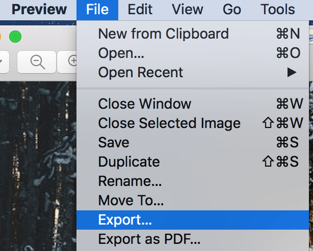 Export selected under File menu