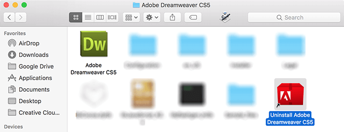 Uninstall Adobe Dreamweaver selected 